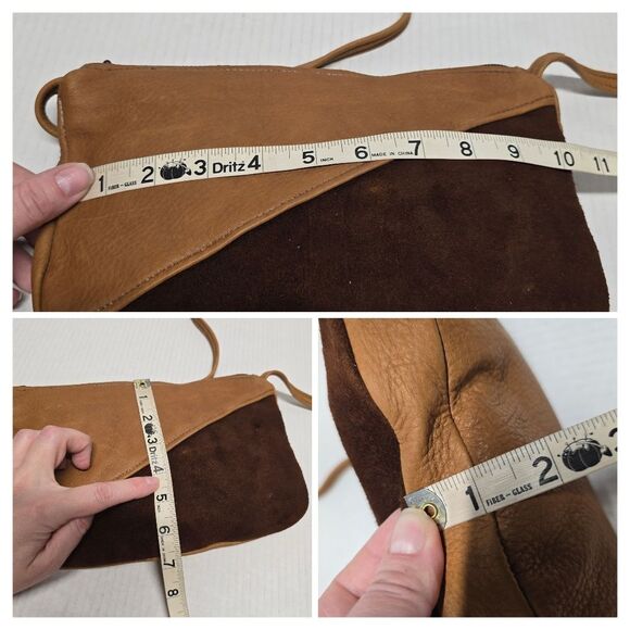 Vintage Raven Works Studio Deerskin Leather & Suede Crossbody Bag Tan & Brown - Picture 8 of 9
